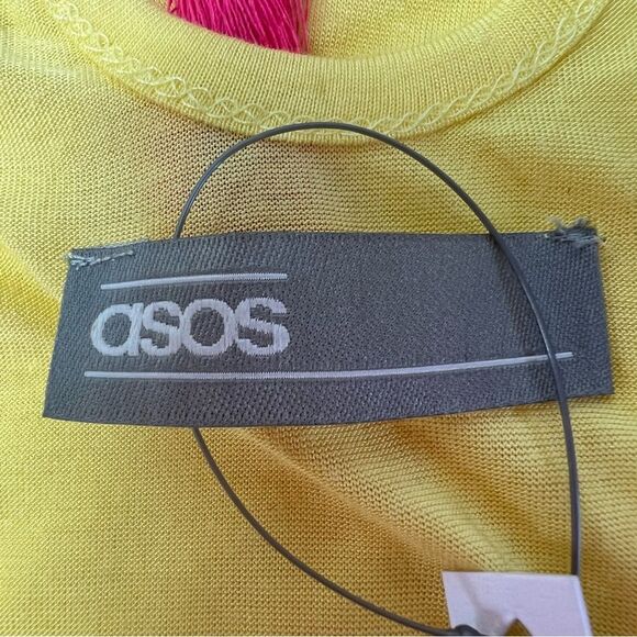 ASOS Swim Coverup Fringe Trim Yellow and Hot Pink Size 4 - Picture 9 of 9
